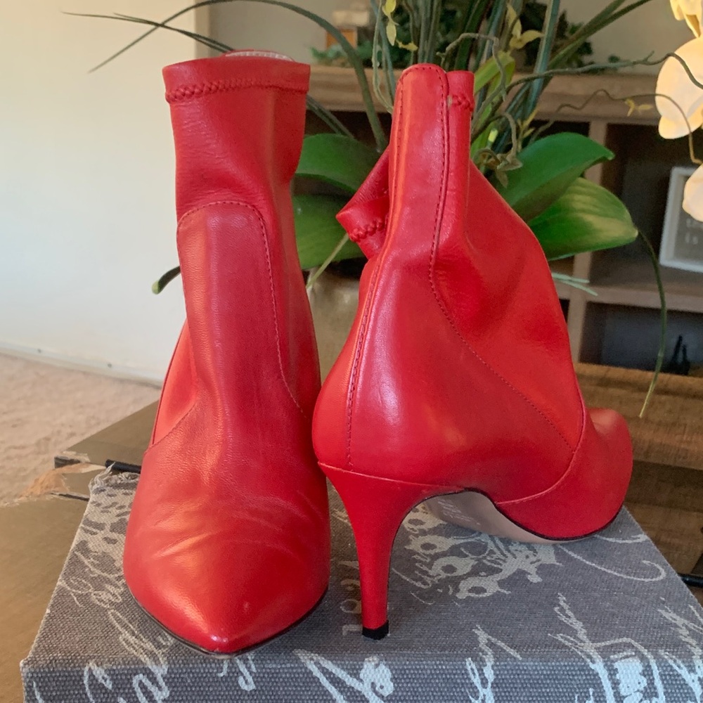 Lewit Red Leather Ankle Booties